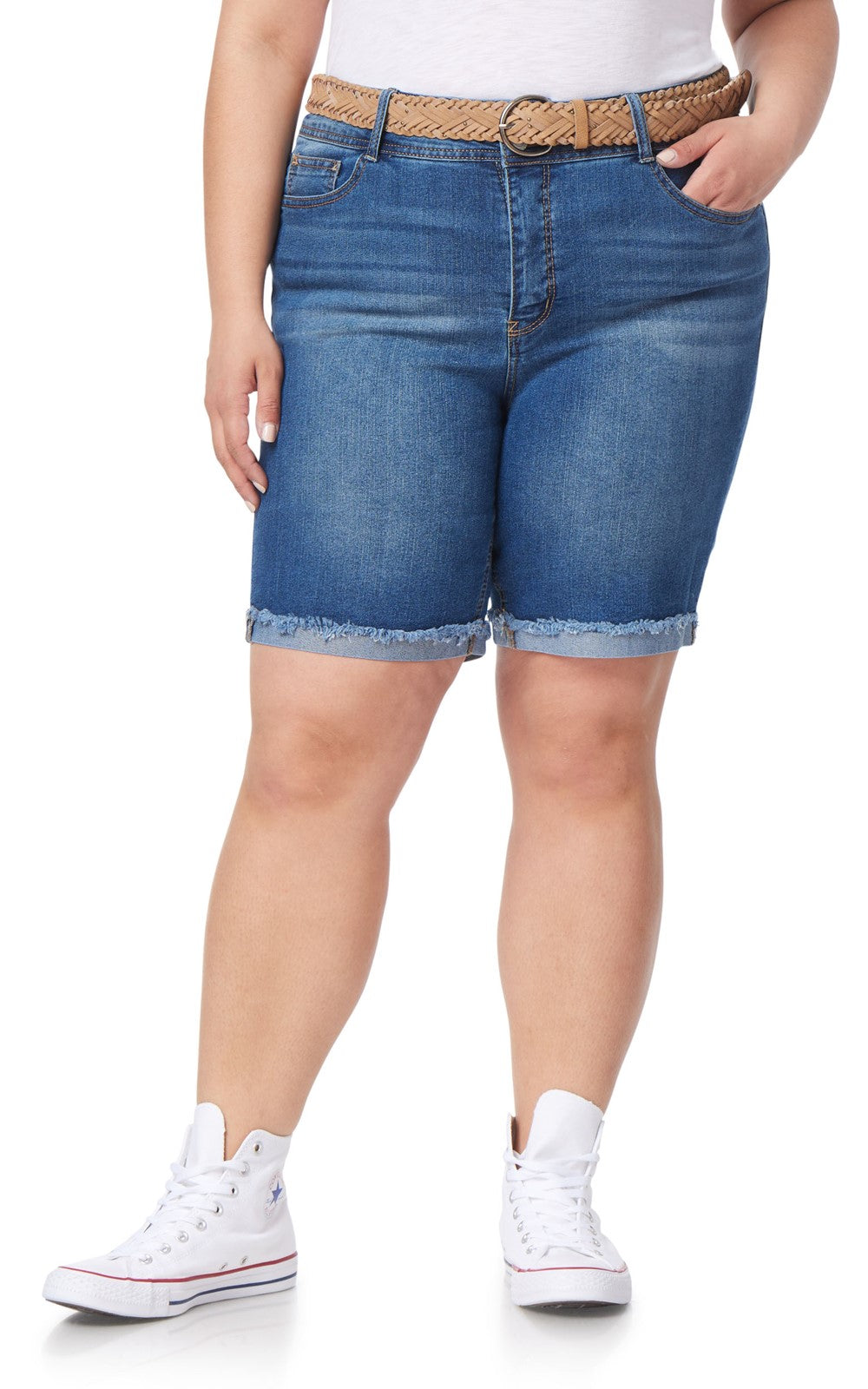 High-Rise Denim Curvy Shorts, Regular