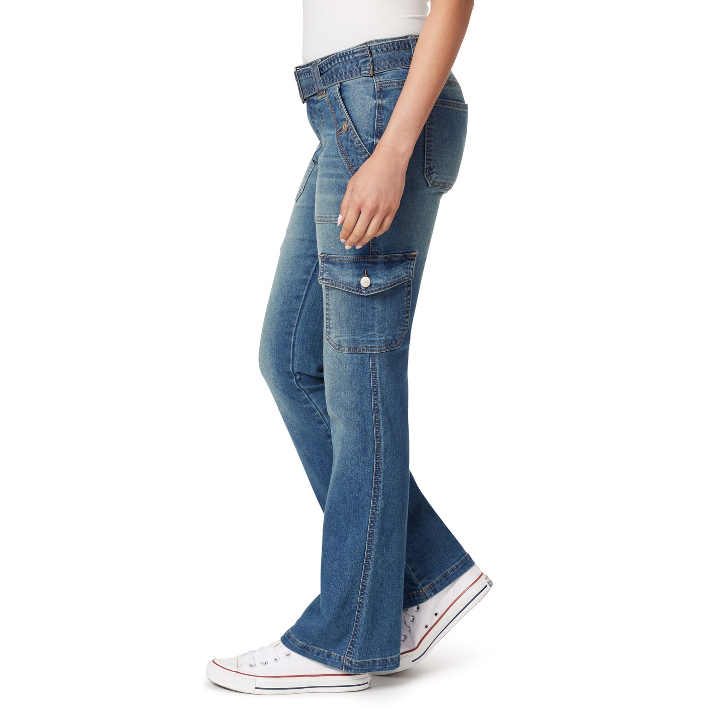 InstaStretch Feisty Curvy Low Rise Cargo Flare Jeans