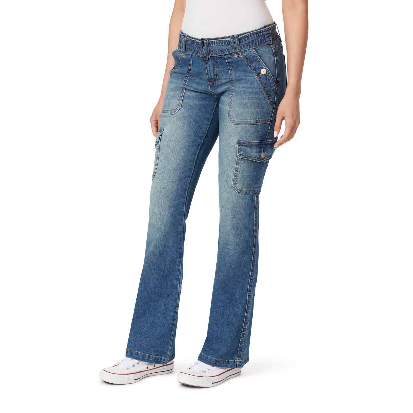 InstaStretch Feisty Curvy Low Rise Cargo Flare Jeans